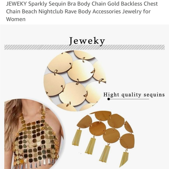 NWOT Gold Sequin Body Chain - Picture 3 of 3